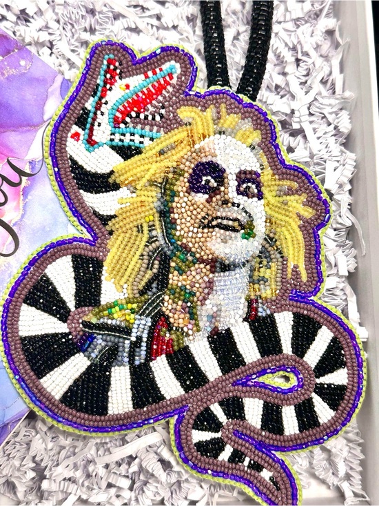 Jewelry - One-of-kind Hand-beaded Beetlejuice Medallion Necklace